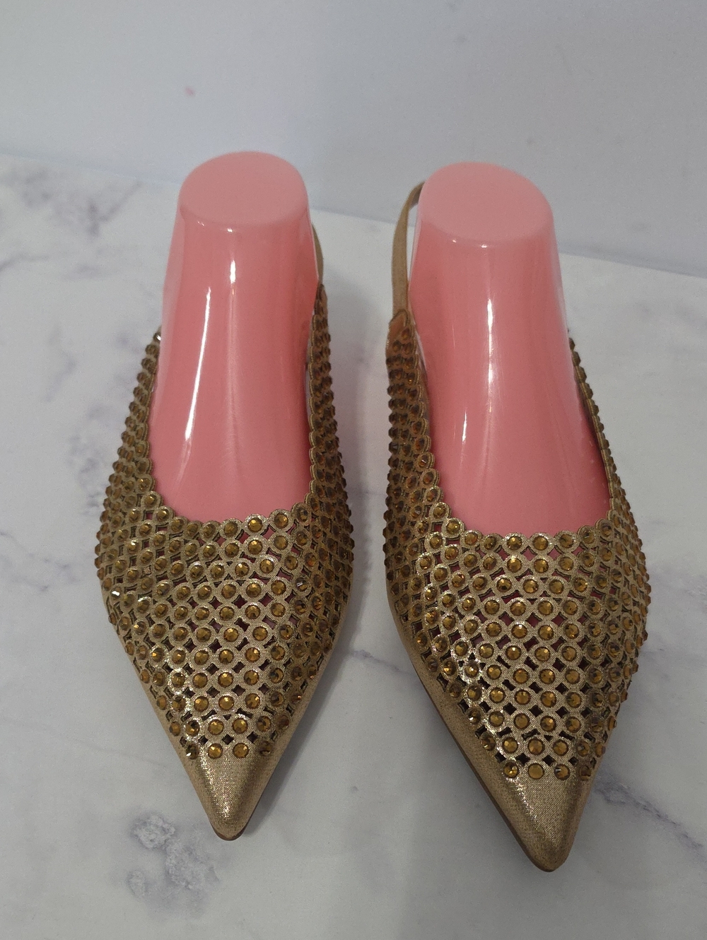 Lady Couture Emmy Gold Pointed Toe Embellished Slingback Flats - Women